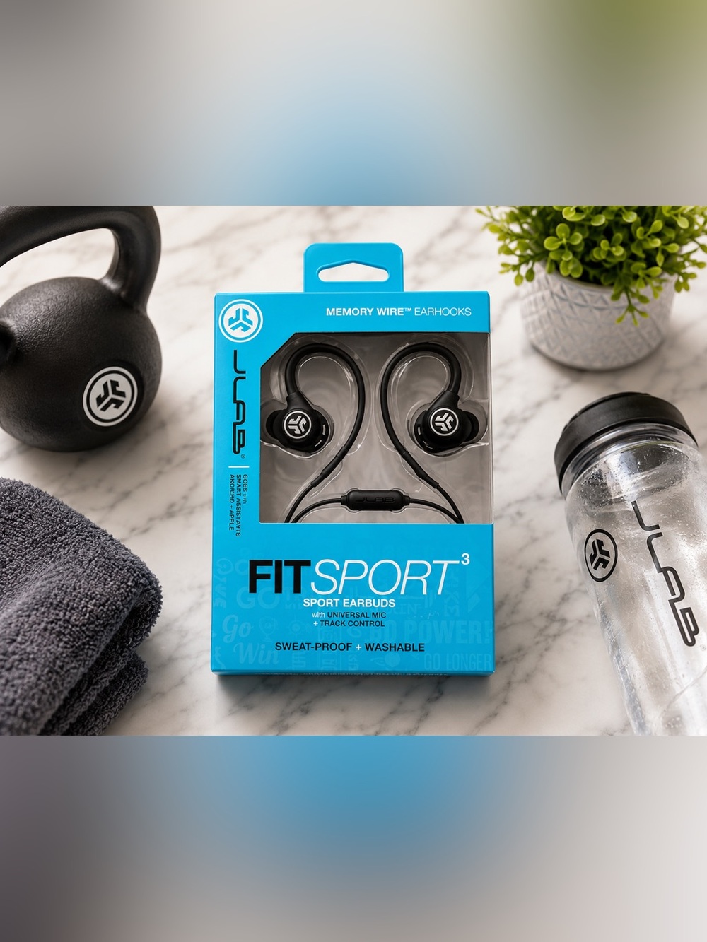 JLab Fit Sport 3 Wired Sport Earbuds Memory Wire Earhooks Black New in Box